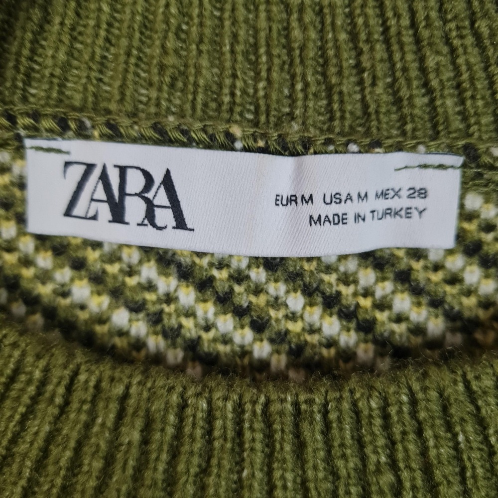 Zara Sweater Womens Medium Green Sheep Floral Graphic Knit Pullover Kawaii - Picture 14 of 16